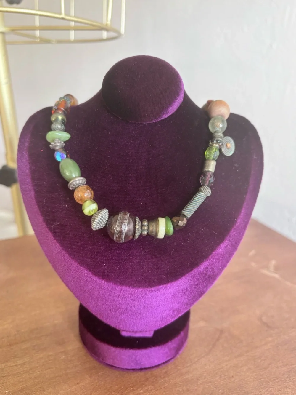 Chico’s Boho Mixed Bead Statement Necklace Earth Tone Anthro Style